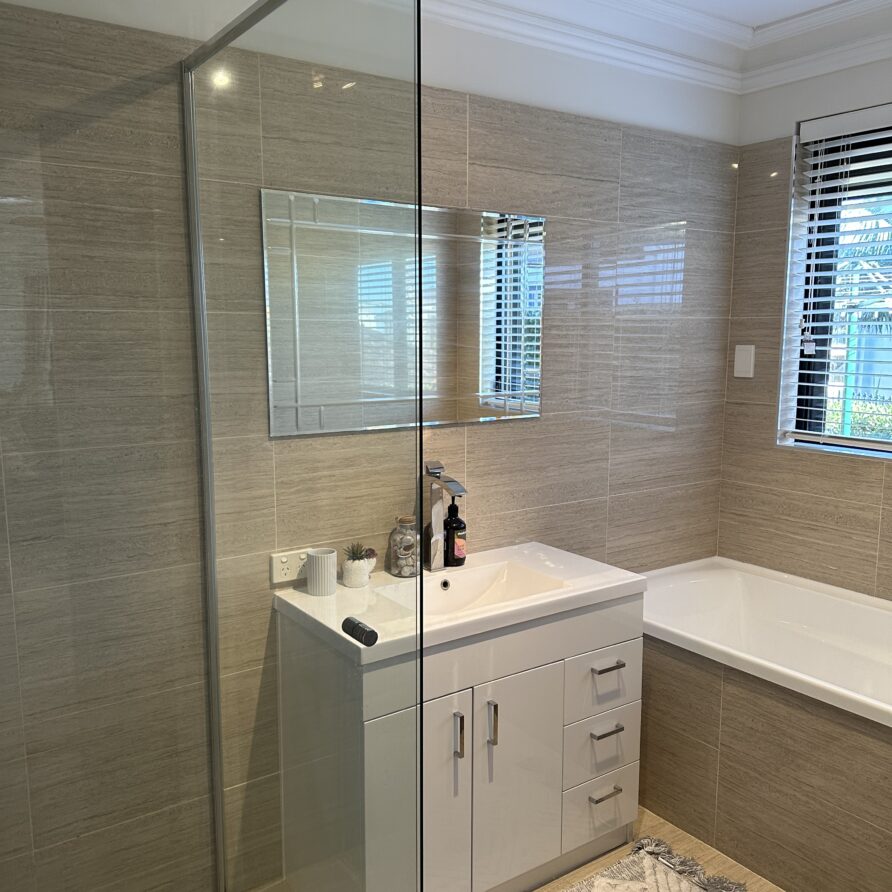 Beachside retreat bathroom with shower vanity and bath  perth holiday stays Beachside retreat bathroom