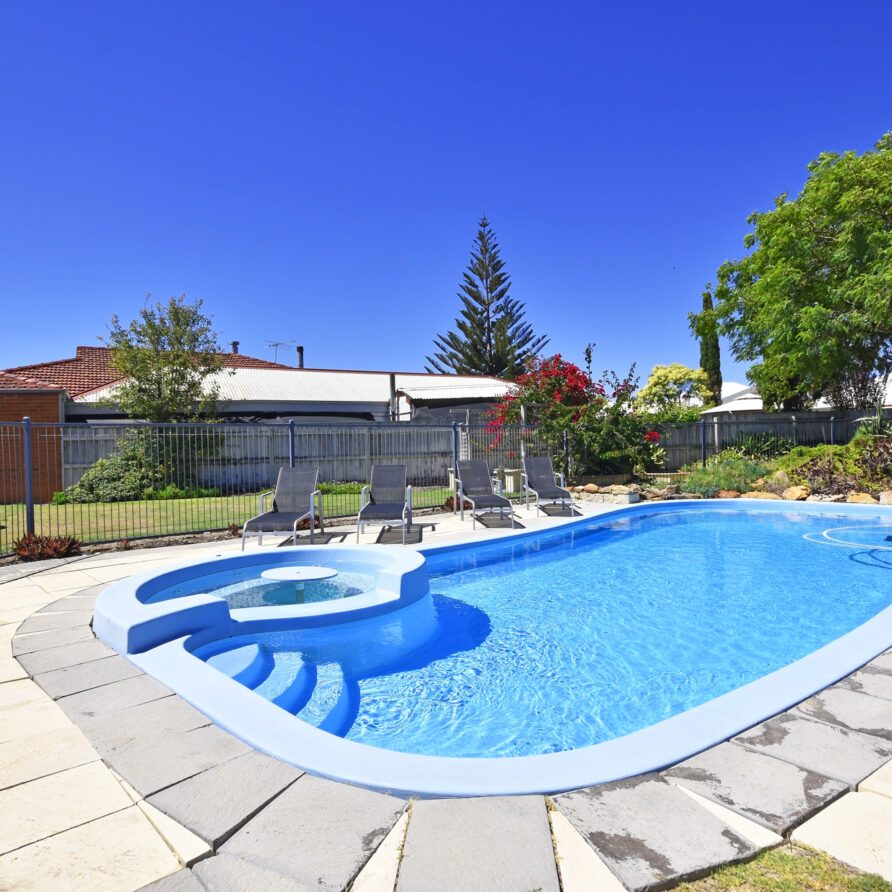Large sparkling pool  perth holiday stays The large pool has four sun loungers for you and your family to enjoy