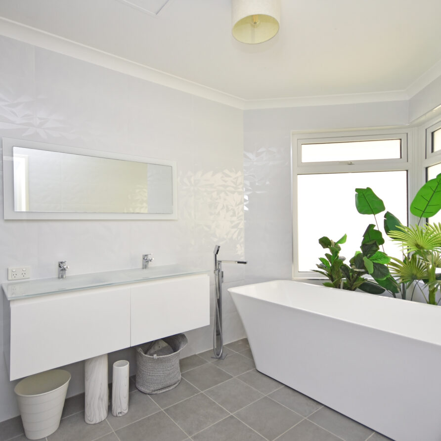 Family bathroom on ground level complete with vanity shower and bath  perth holiday stays Family bathroom on ground level complete with vanity shower and bath