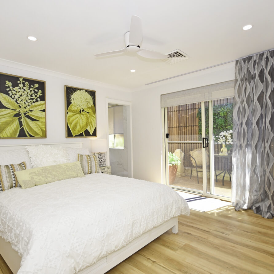 This amazing master bedroom has access via sliding doors to a relaxing area outside  perth holiday stays This amazing master bedroom has access via sliding doors to a relaxing area outside