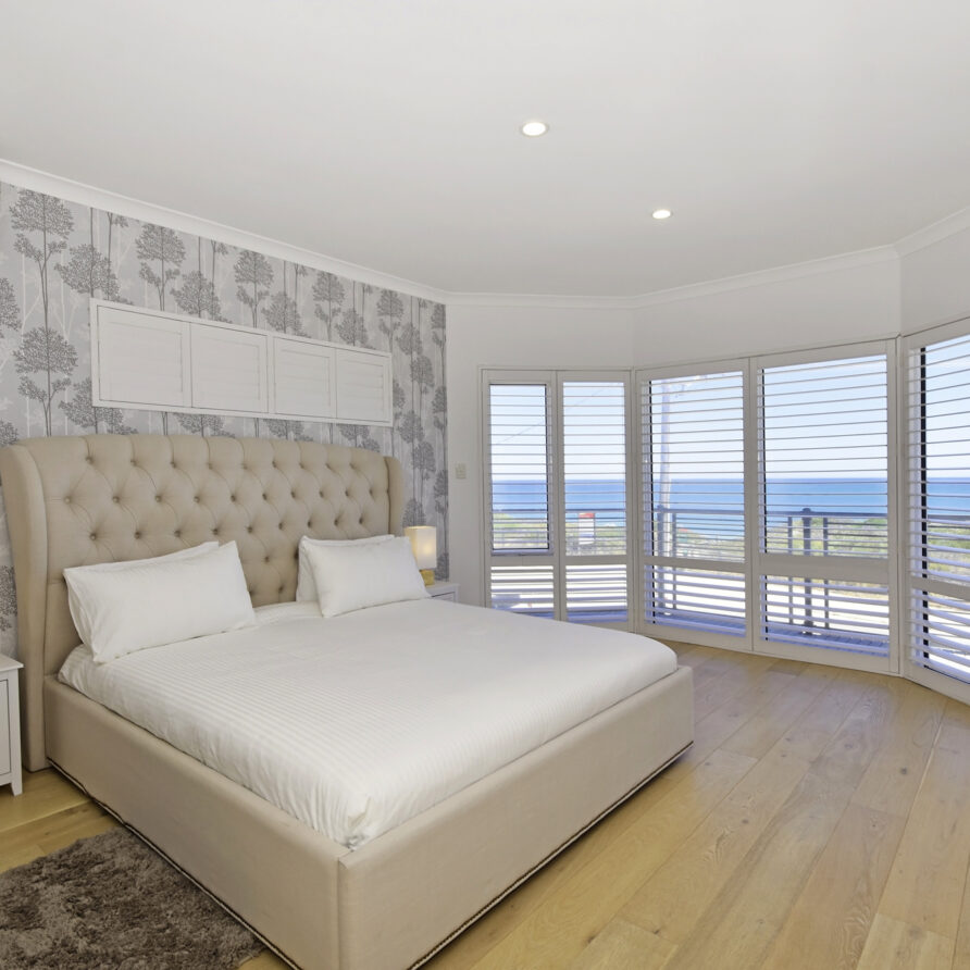 Master bedroom with king bed and views  perth holiday stays Master bedroom with king bed and views